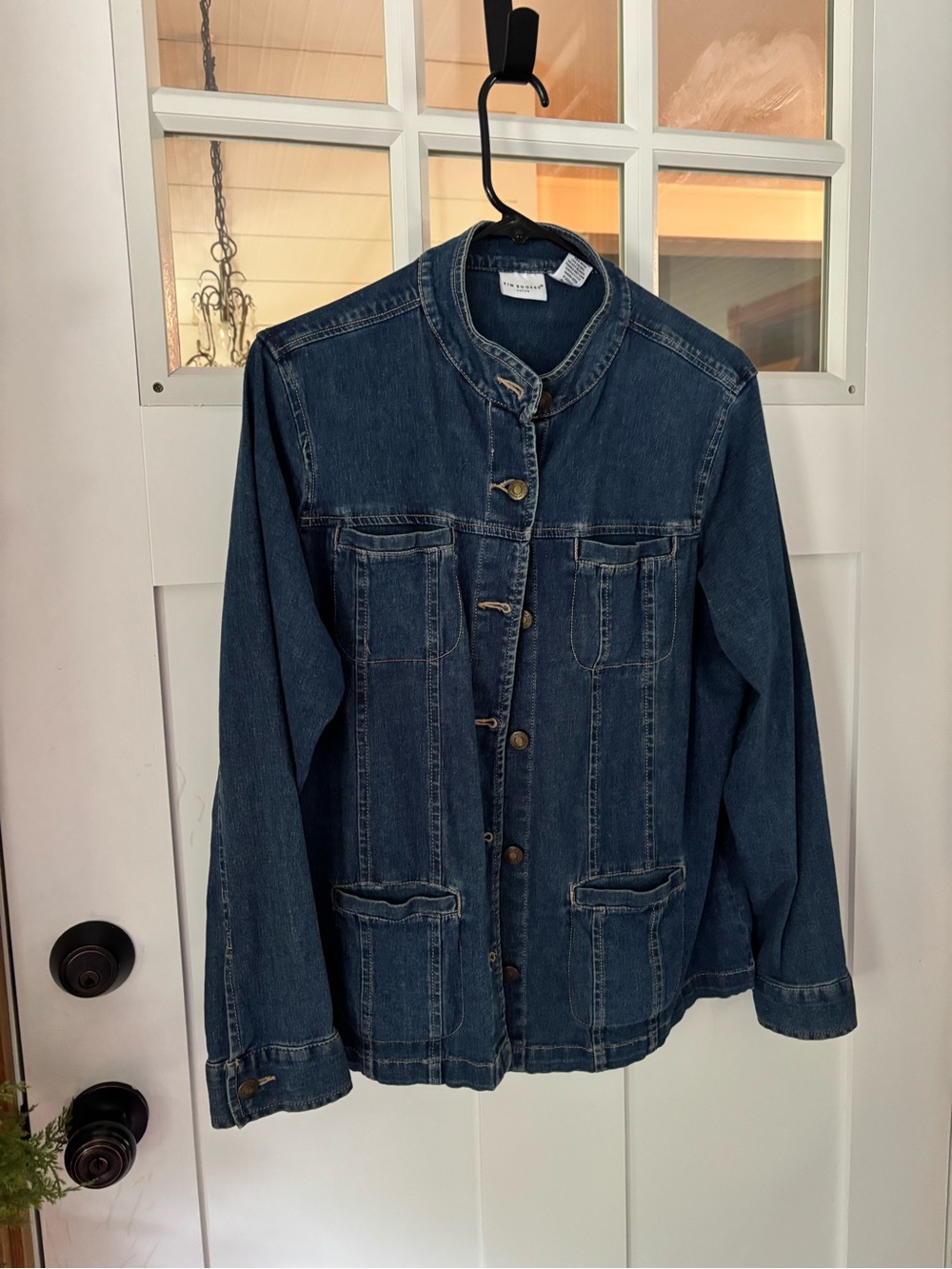 Kim Rogers Navy Blue Collarless Denim Jacket